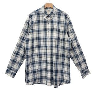 LL Bean Shirt mens Large Tall Blue Plaid Cotton Traditional Fit Cabincore Hiking